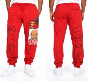 The Boondocks Men's Large Red Graphic Sweatpants Huey Riley Joggers Adult Swim